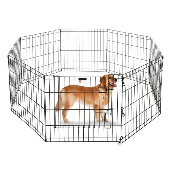 Pet Adobe Pet Adobe Folding Metal Playpen with Eight 24 "x 24 "Panels with Latching Door for Dogs Black 599926MWM - main
